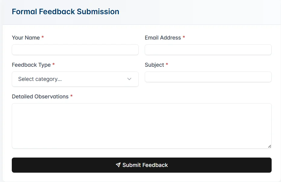 Submit feedback on PDA Daman Portal